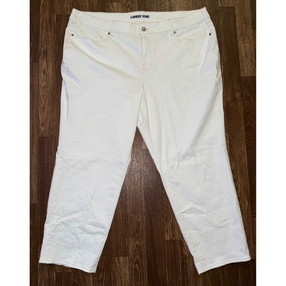 Lands' End White Cropped Jeans Mid Rise Straight Leg Women's Size 24W - Picture 1 of 5